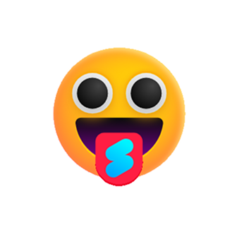 Un emoji juguetón con la lengua en forma del símbolo de Surge.