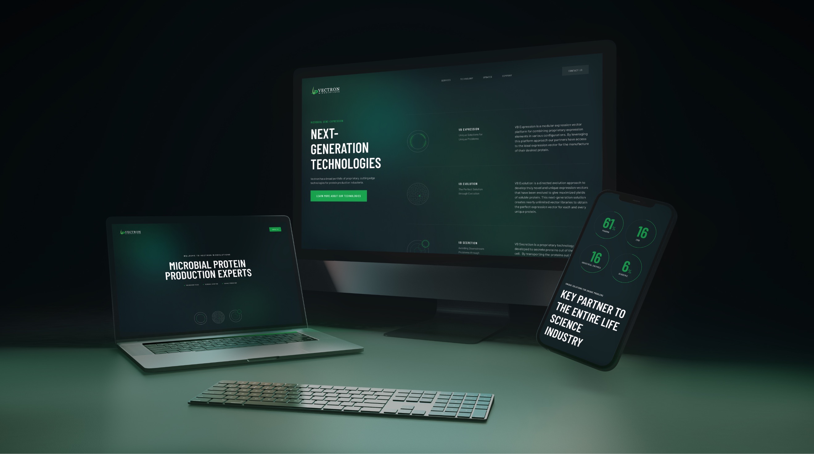 La web de Vectron Biosolutions en escritorio, portátil y móvil